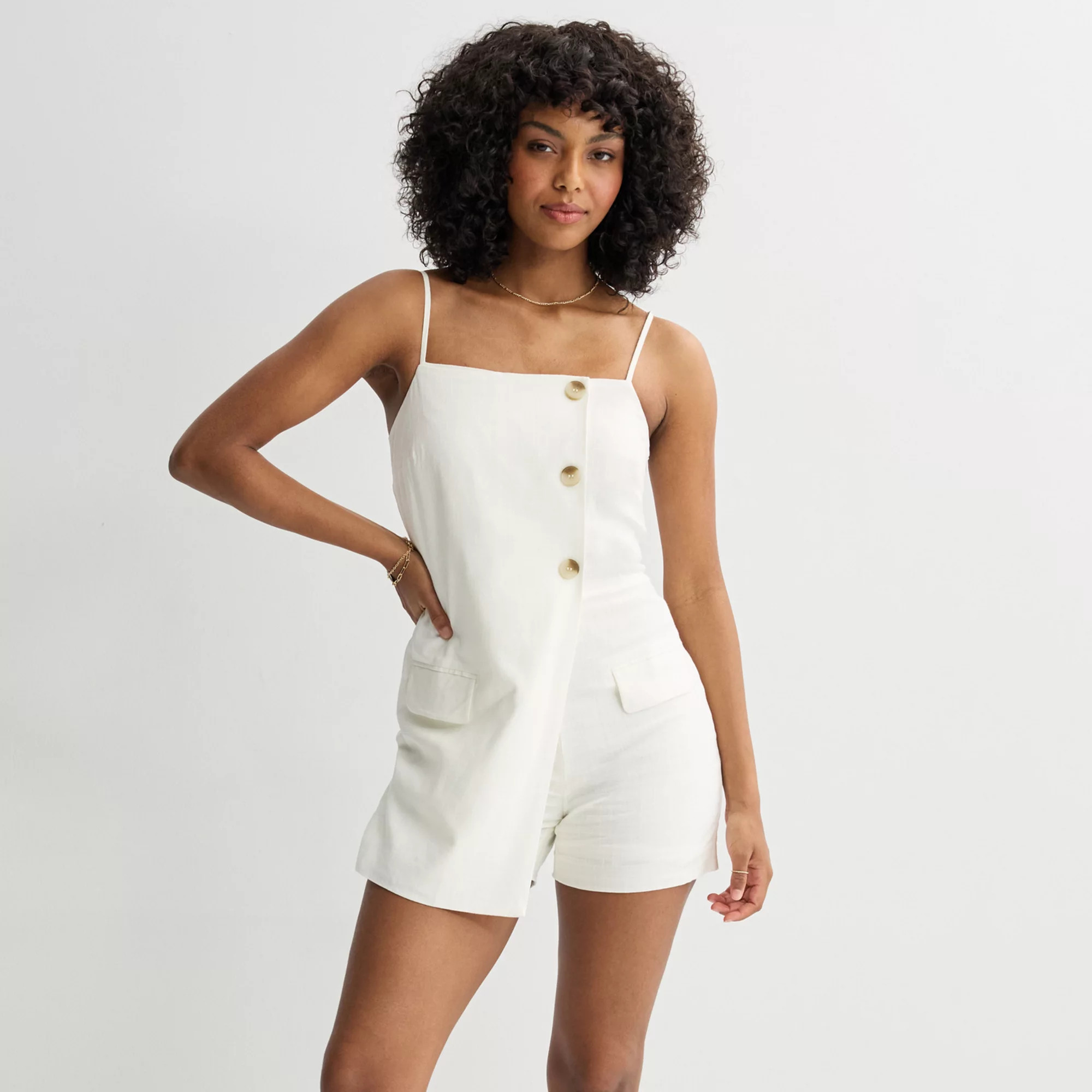 Juniors' SO® Linen Faux Wrap Romper | Kohl's