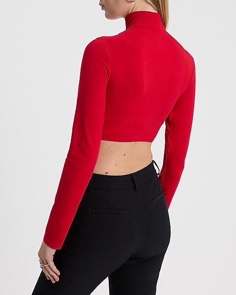 Body Contour Stretch Cotton Turtleneck Long Sleeve Cropped Tee | Express