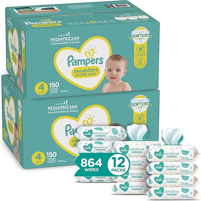 Pampers Swaddlers Disposable Baby Diapers Size 4, 2 Month Supply (2 x 150 Count) with Sensitive W... | Amazon (US)