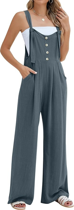 Blooming Jelly Womens Wide Leg Casual Jumpsuits Linen Loose Fit Overalls Flowy Sleeveless Bib Out... | Amazon (US)