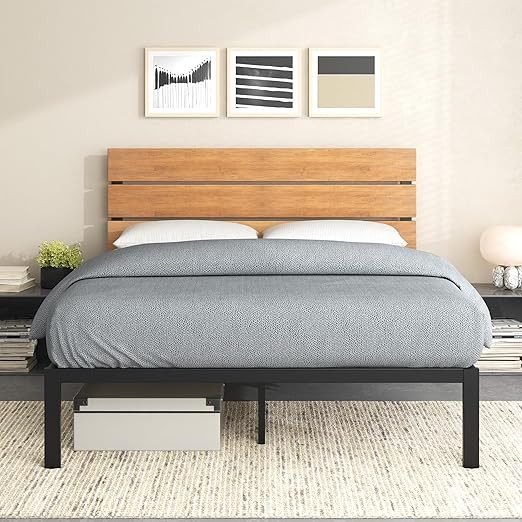 ZINUS Paul Metal and Bamboo Platform Bed Frame, Wood Slat Support, No Box Spring Needed, Easy Ass... | Amazon (US)