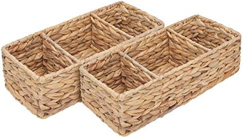 StorageWorks 3-Section Wicker Baskets for Shelves, Hand-Woven Water Hyacinth Storage Baskets, 14.4"  | Amazon (US)