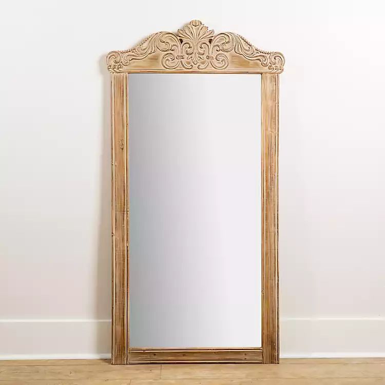 New! Carved Scroll Pine Wood Leaner Mirror | Kirkland's Home