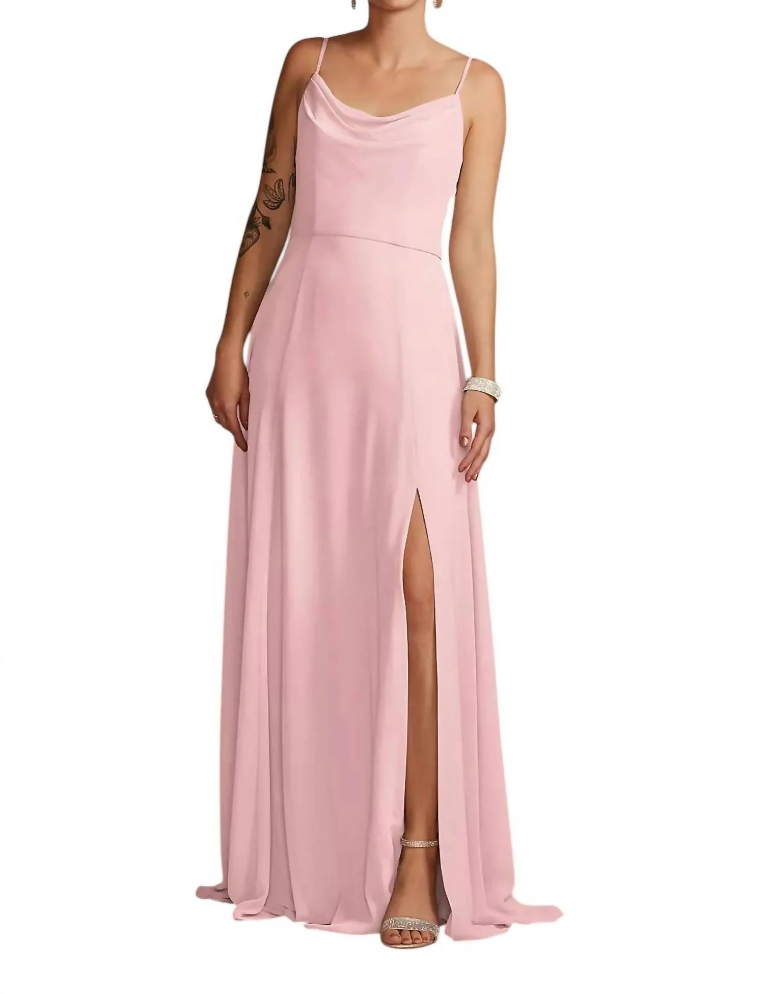 Cowl Neck Chiffon Dress In Pink | Shop Simon