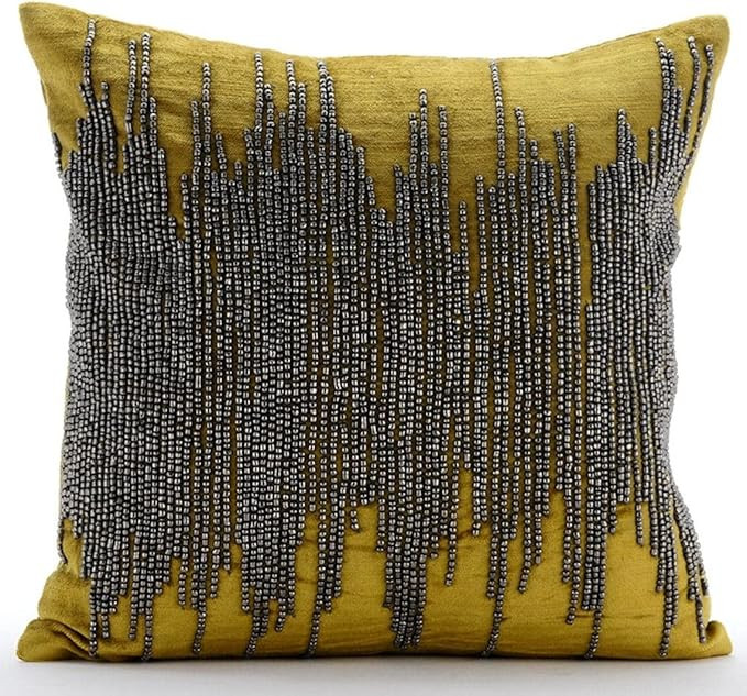 The HomeCentric Custom Cushion Cover, Chartreuse Pillow Cover, Gunmetal Beaded Pillow Cover, 18x1... | Amazon (US)