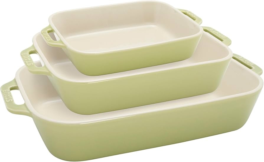 Amazon.com: Staub Ceramic 3-pc Rectangular Baking Dish Set - Macaron Pastel Green: Home & Kitchen | Amazon (US)