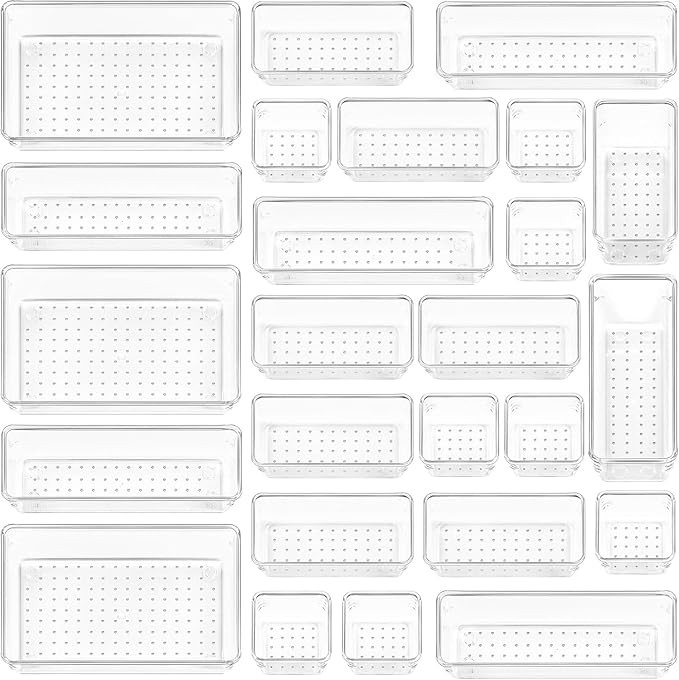 Vtopmart 25 Pack Drawer Organiser, 4-Size Makeup Organizer Trays for Vanity, Bathroom, Desk, Offi... | Amazon (UK)