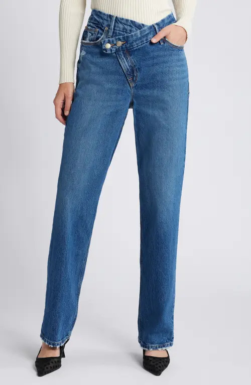 Good American Good '90s Double Button Crossover Jeans in Indigo713 at Nordstrom, Size 4 | Nordstrom