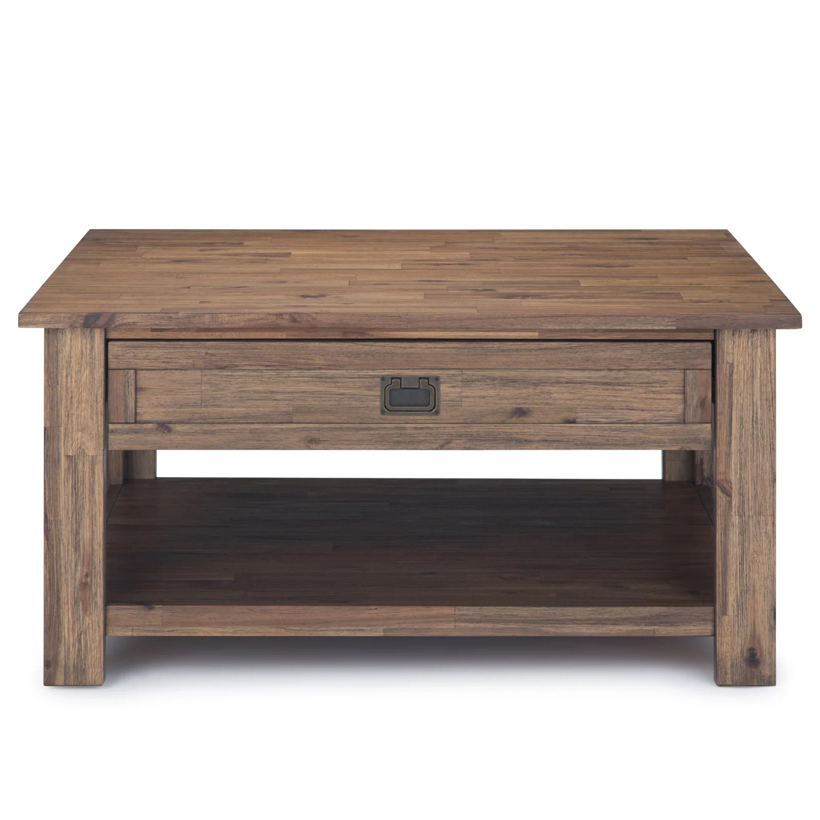 Simpli Home Monroe 38"W Solid Acacia Rustic Square Coffee Table with Large Drawer and Open Shelf ... | Wayfair North America