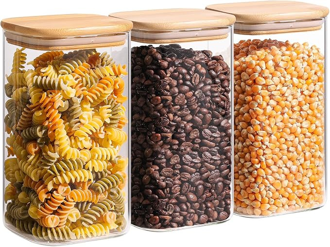 ComSaf 1.4 Qt Glass Storage Containers with Lids, Glass Jars with Lids, Clear Food Storage Jar, S... | Amazon (US)