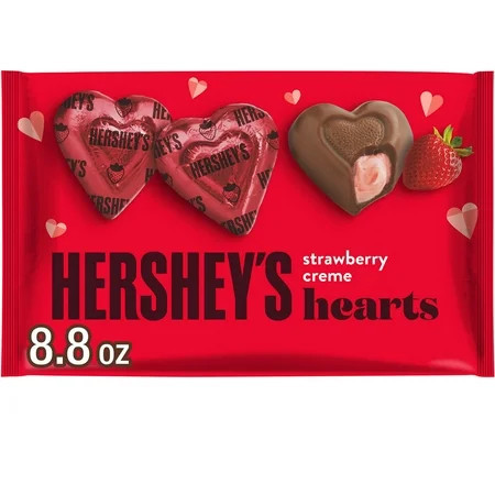 HERSHEY'S Strawberry Creme Flavored Hearts, Valentine's Candy Bag, 8.8 oz | Walmart (US)