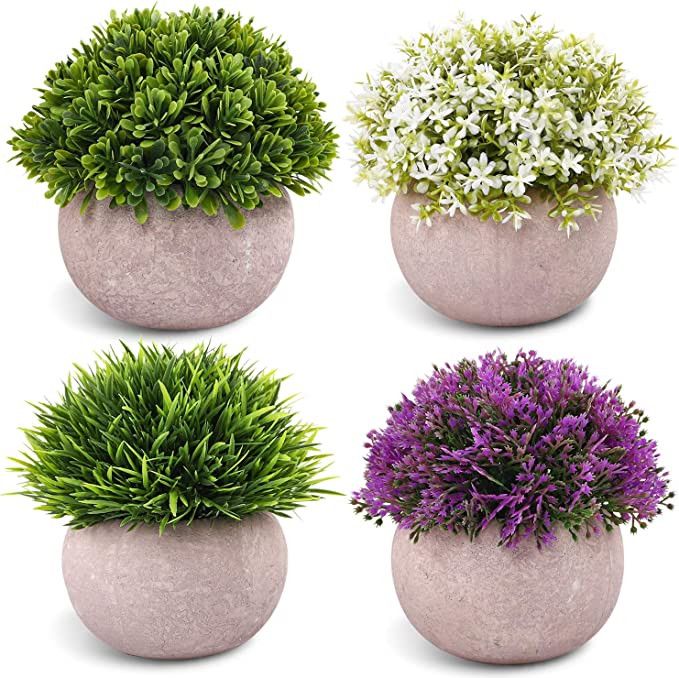 CEWOR 4pcs Small Artificial Plants, Fake Plants for Office Desk Bathroom Home Decoration, Mini Fa... | Amazon (US)