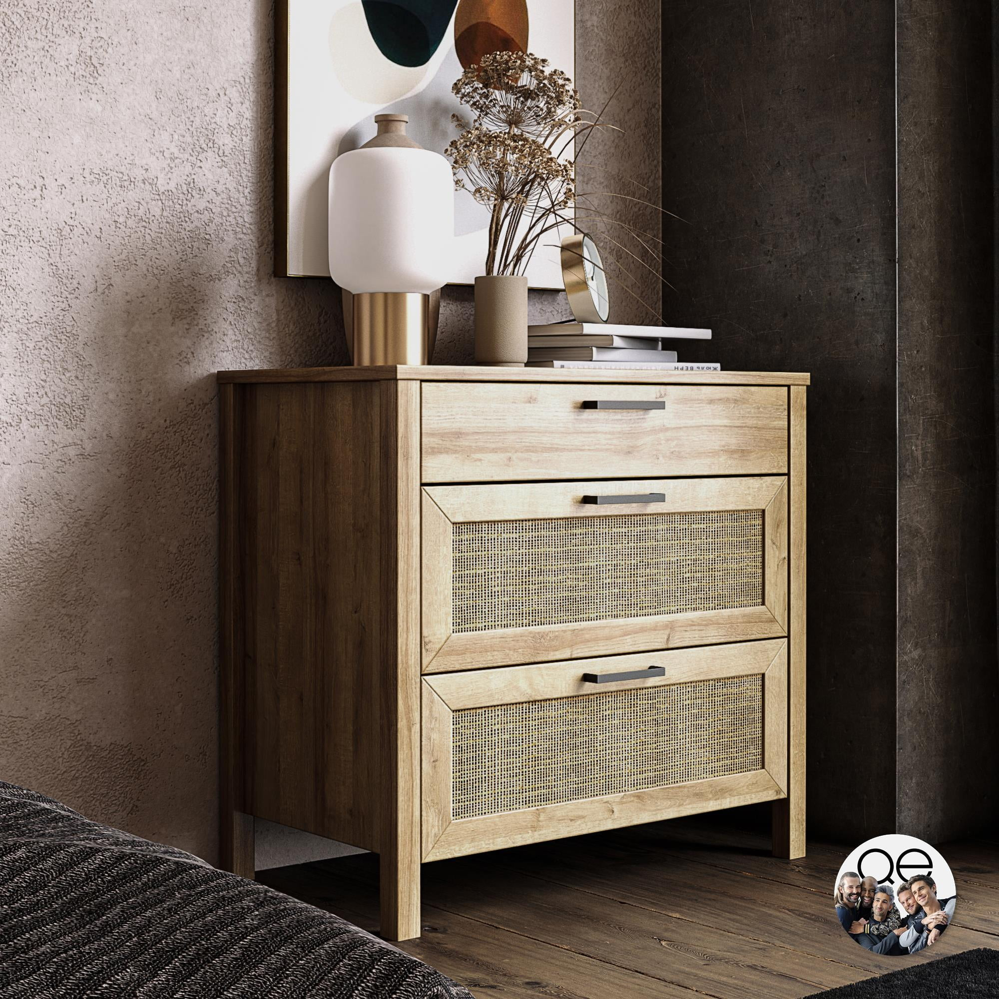 Queer Eye Wimberly 3 Drawer Dresser, Natural with Rattan - Walmart.com | Walmart (US)