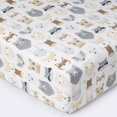 Crib Fitted Sheet Woodland Animals - Cloud Island™ - Gray/White | Target