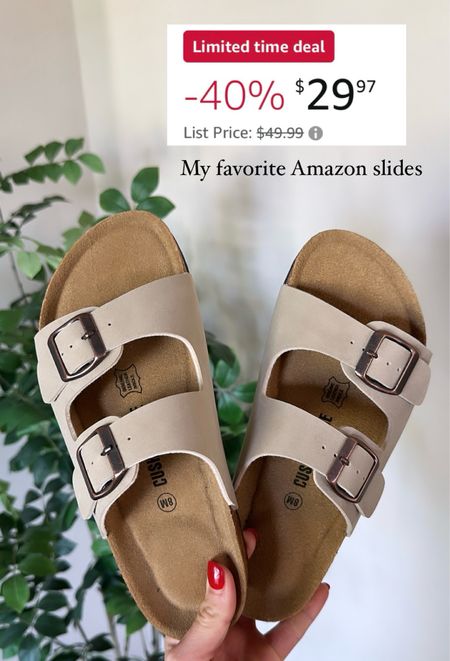 The color I have is STONE and they are TTS! Love these Amazon slides because they are extremely comfy and the quality is great 

#LTKStyleTip #LTKShoeCrush #LTKSaleAlert