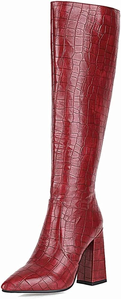 MRKEWUNEY Women Elegant Dress Boots Knee High Zipper Slim High Boots | Amazon (US)