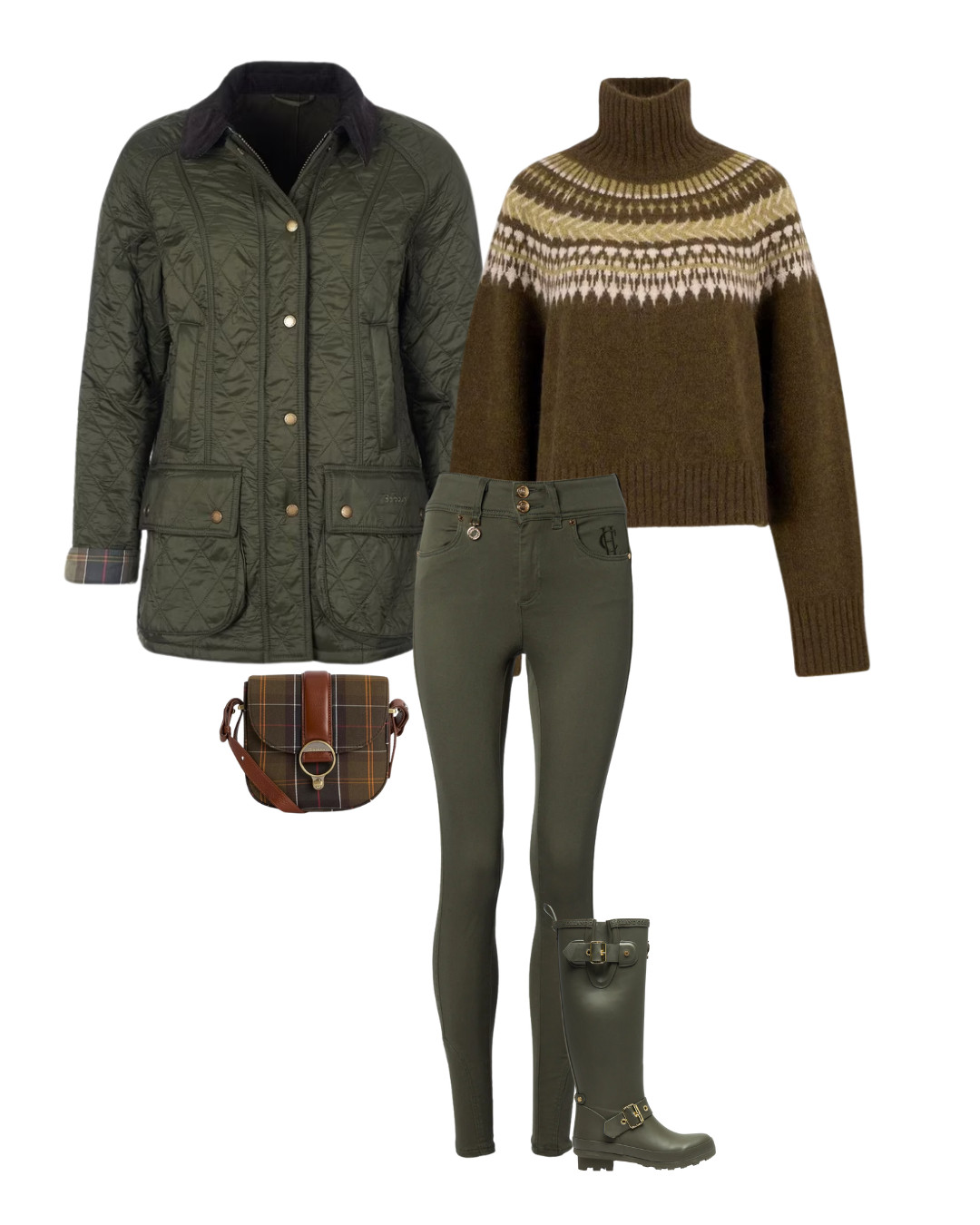 From country walks to horse yard visits - Jodhpur style jeans, warm wool jumper, country jacket, wellington boots, tartan saddle bag. 

 #LTKuk #LTKautumn #LTKover50style
