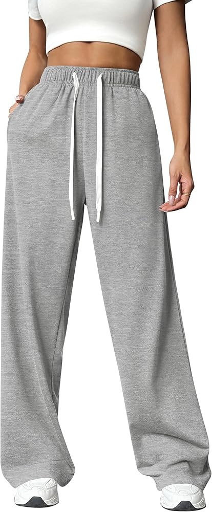 PINSPARK Wide Leg Sweat Pants for Womens High Waisted Baggy Sweatpants Casual Drawstring Workout ... | Amazon (US)