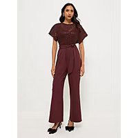 Red Short Sleeve Sequin Lace Belted Jumpsuit | George at ASDA
