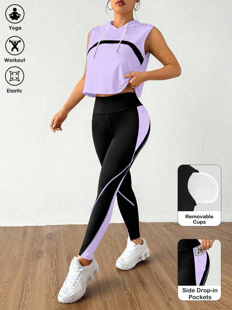 Eassivo Eassivo Women's Sleeveless Hoodie Top And Fitted Yoga Pants Sports Set | SHEIN
