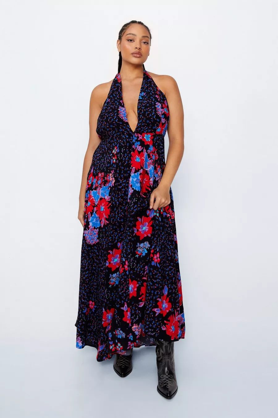 Plus Plunge Halter Floral Maxi Dress | Nasty Gal (US)