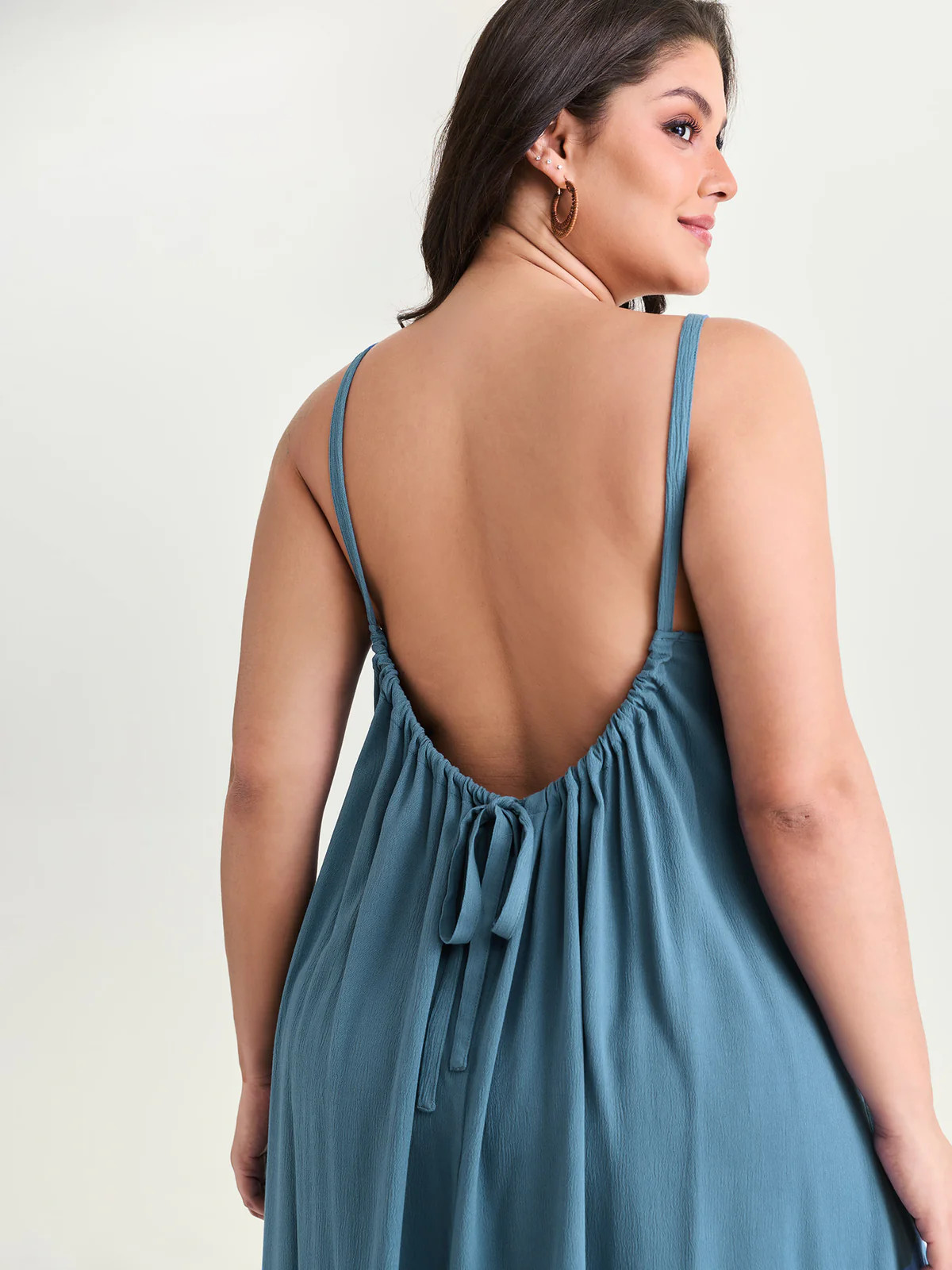 Backless Flowy Cami Plain Midi Dress | Bloomchic