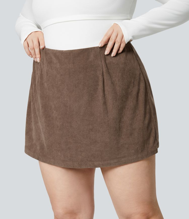 Women’s High Waisted Invisible Zipper 2-in-1 A Line Mini Corduroy Casual Plus Size Skirt - Hala... | HALARA