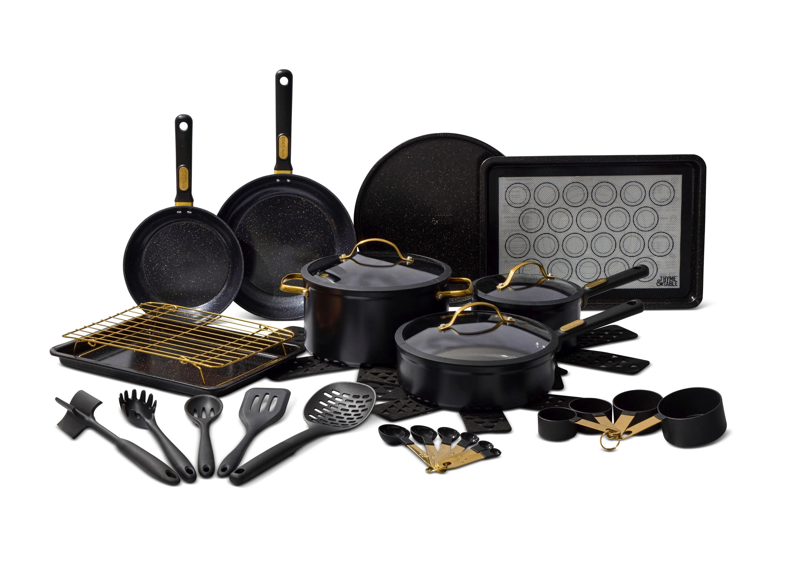 Thyme & Table 32-Piece Aluminum Ceramic Non-Stick Cookware Set - Black Pots and Pans | Walmart (US)