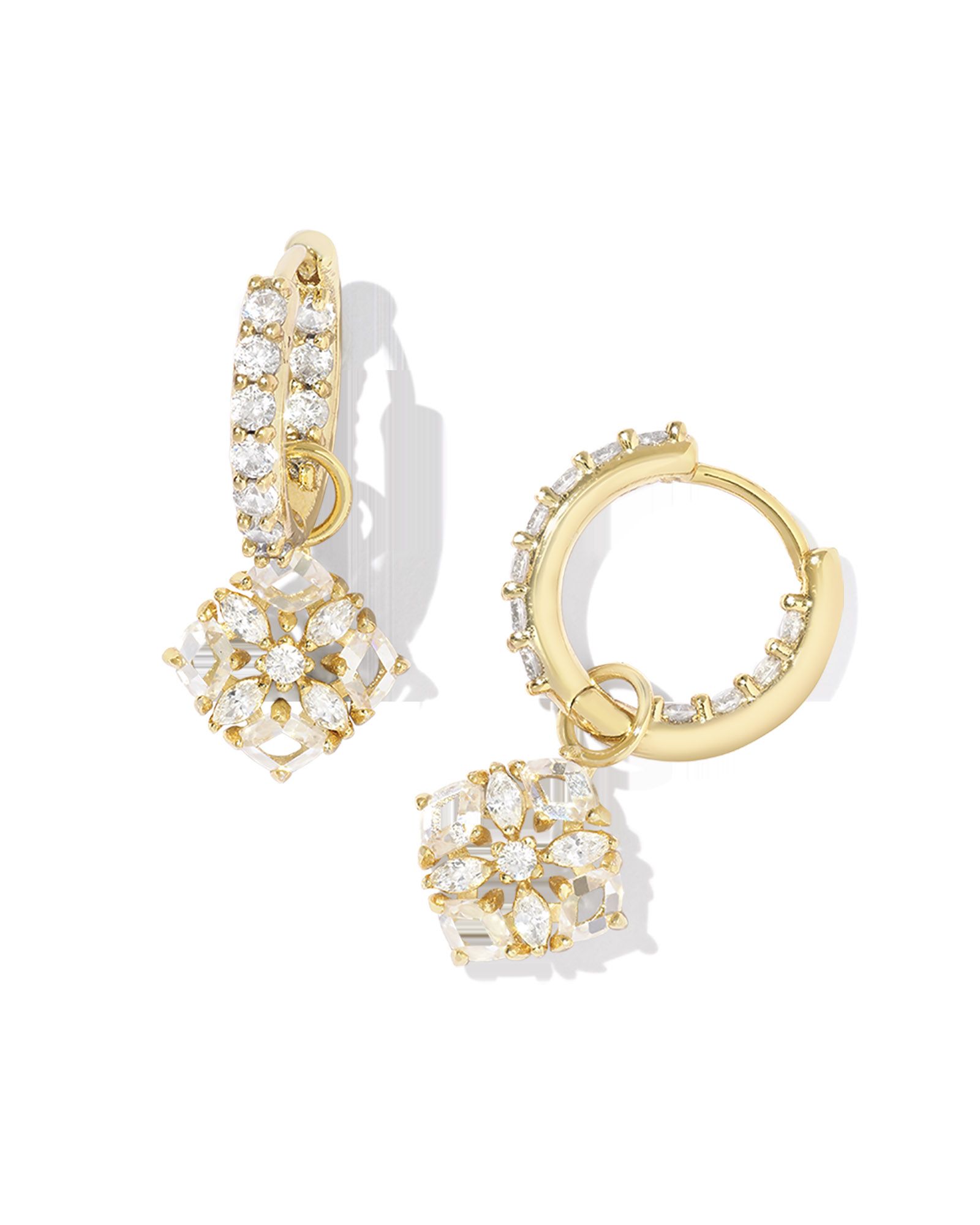 Dira Convertible Gold Crystal Huggie Earrings in White Crystal | Kendra Scott