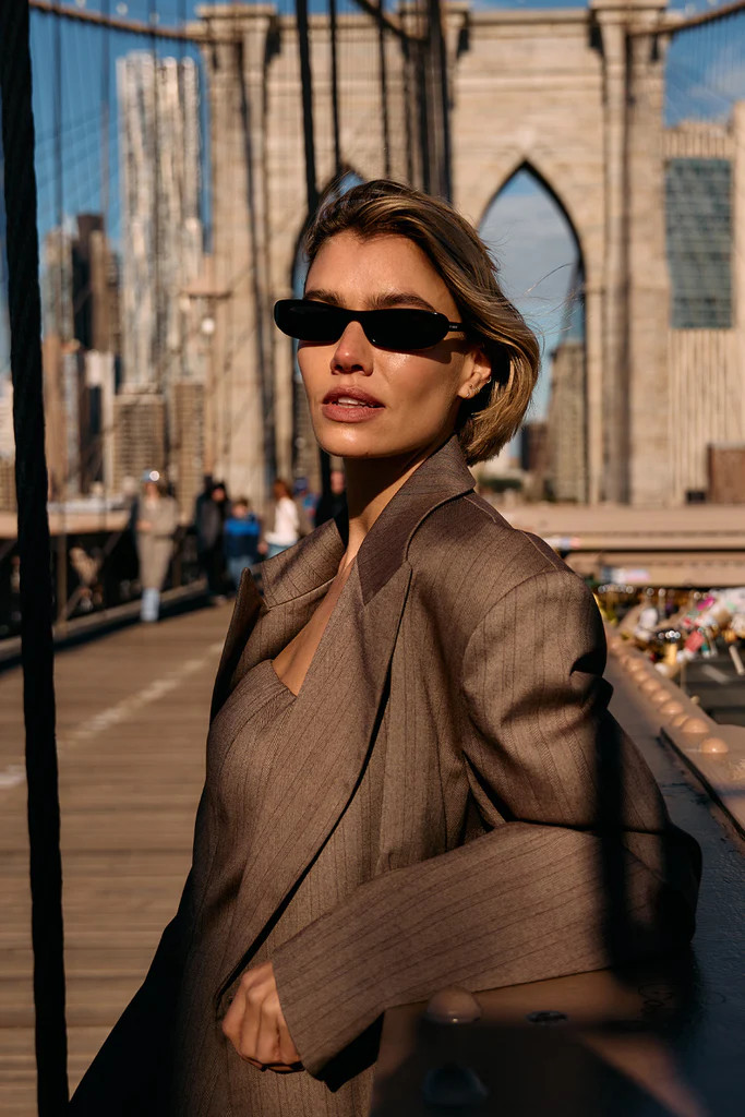 HAILEY CHOC OVERSIZED STRIPE TIE BLAZER - PRE ORDER | DISSH