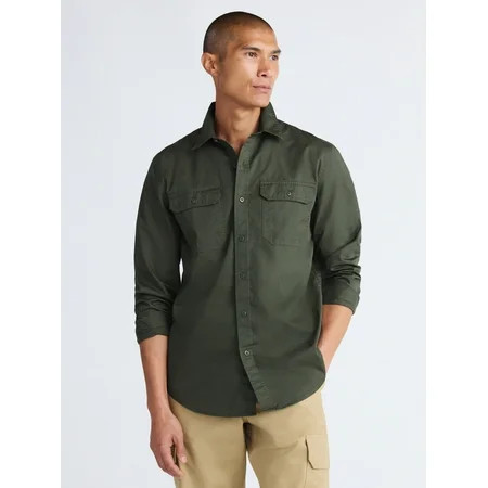 Free Assembly Men's Cotton Utility Shirt with Two Pockets, Sizes S-3XL | Walmart (US)