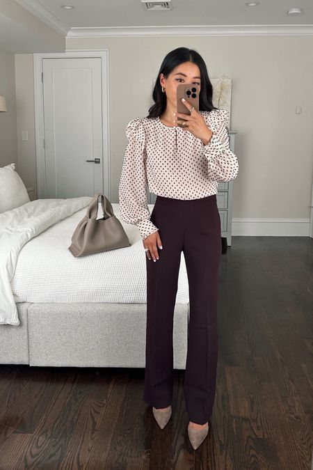 30% off + additional 15% off at Ann Taylor for StyleRewards members (free to join)

•Ann Taylor crepe trousers 00 petite - beautiful fabric and color for fall but note these run big at the waist for me. Ann Taylor pants usually run at least a size bigger than abercrombie for me. Size 00 petite measures 13.5″ across the waist with a 10″ rise and 28.5″ inseam 

•AT blouse xxs petite - has a nice embroidered clip dot if you’re looking for a long sleeve piece to add some texture to your work outfits 

•AT suede slingbacks sz 5, love the color. Super versatile . 
•gold chunky hoops. Nice quality 
•Polene bag (not linkable) 

#petite workwear business casual office corporate outfit

#LTKSeasonal #LTKsalealert #LTKworkwear