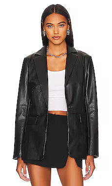 REMI x REVOLVE Chloe Faux Leather Blazer in Black from Revolve.com | Revolve Clothing (Global)