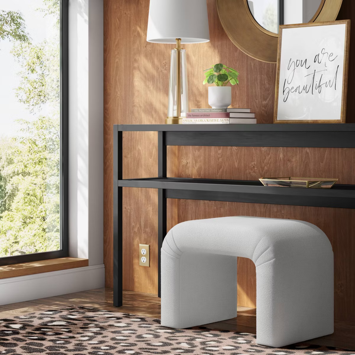 Cicely Waterfall Ottoman Cream Boucle - Threshold™: Upholstered Footrest, No Assembly Required | Target