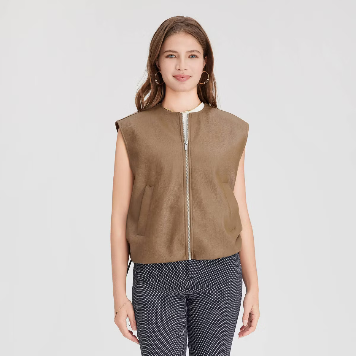 Women's Faux Leather Zip-Front Vest - A New Day™ | Target