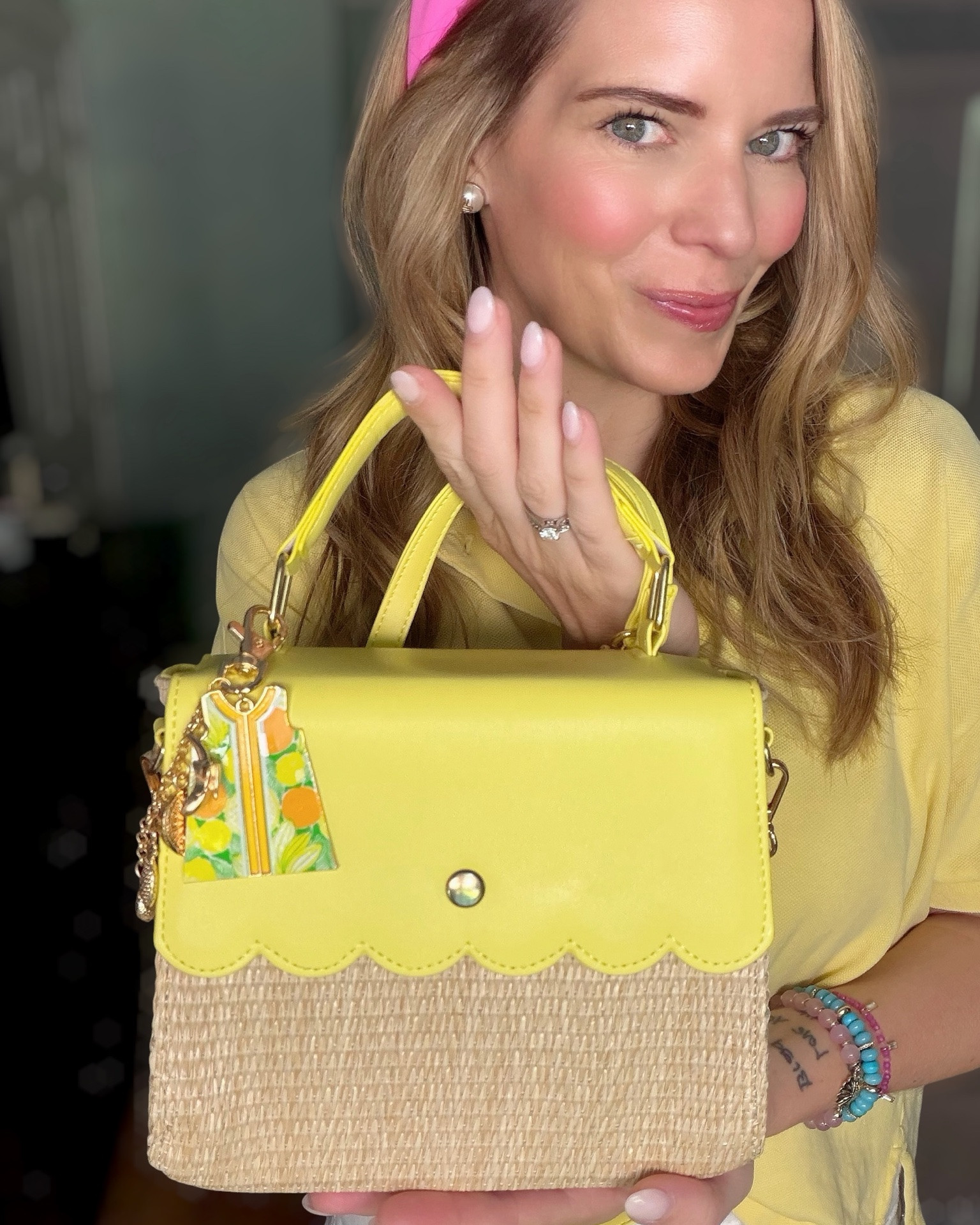 Sunshine & Pink Summer Style ☀️💗

This cheerful yellow-and-pink combo is giving all the happy summer vibes! I paired a soft yellow top with crisp white cropped pants and the cutest pink accessories for a bright, polished look that feels effortless and fun. 🌸✨

The woven handbag with scalloped details adds the perfect seasonal touch, while the colorful beaded jewelry and pink headband bring in a playful pop of color. Finished with striped sandals, this outfit is ideal for brunch, vacation, shopping days, summer events, or simply brightening up an everyday look. 🍋🩷

If you love colorful classics with a preppy twist, this outfit is such a fun way to mix sunshine yellow, crisp whites, and vibrant pink accents for a look that feels fresh all season long. ☀️🎀

Summer outfit inspiration, yellow and pink outfit, colorful preppy style, woven handbag, white cropped pants, resort wear outfit, vacation style, brunch outfit, colorful accessories, beaded jewelry trend, pink headband outfit, chic summer fashion, classic summer style, women over 40 fashion. 💗🍋🌴✨

#LTKOver40 #LTKSeasonal #LTKootd