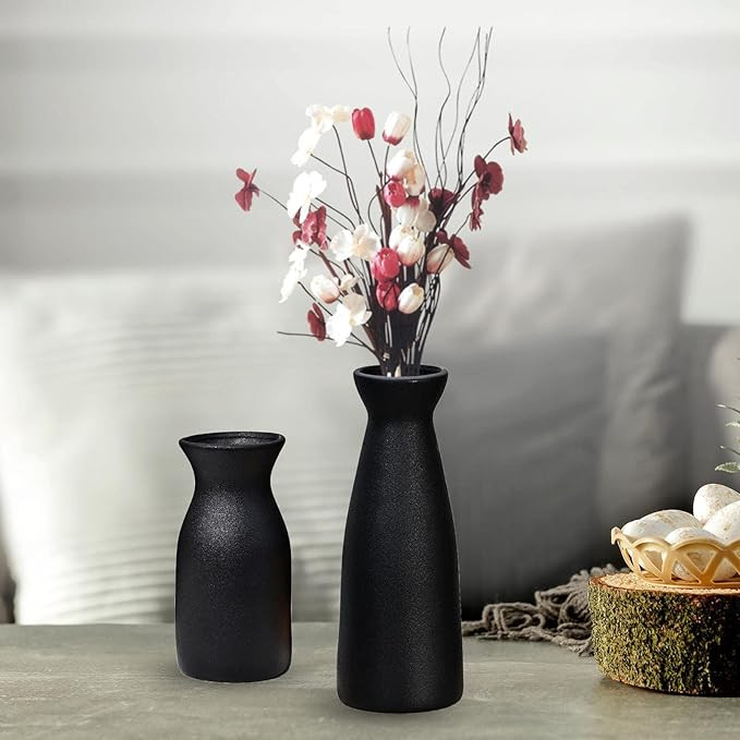 Black Ceramic Vase Set of 2 for Home Decor Modern Boho Home Decor Style, Pampas Grass Ceramic Vas... | Amazon (US)