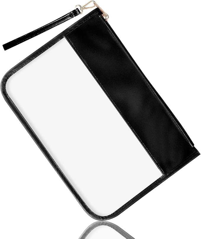 izuzta Clear PVC Flat Pouch, PU Travel Makeup Bag Clear Zipper Pouch with Wristlet, DIY Chenille ... | Amazon (US)