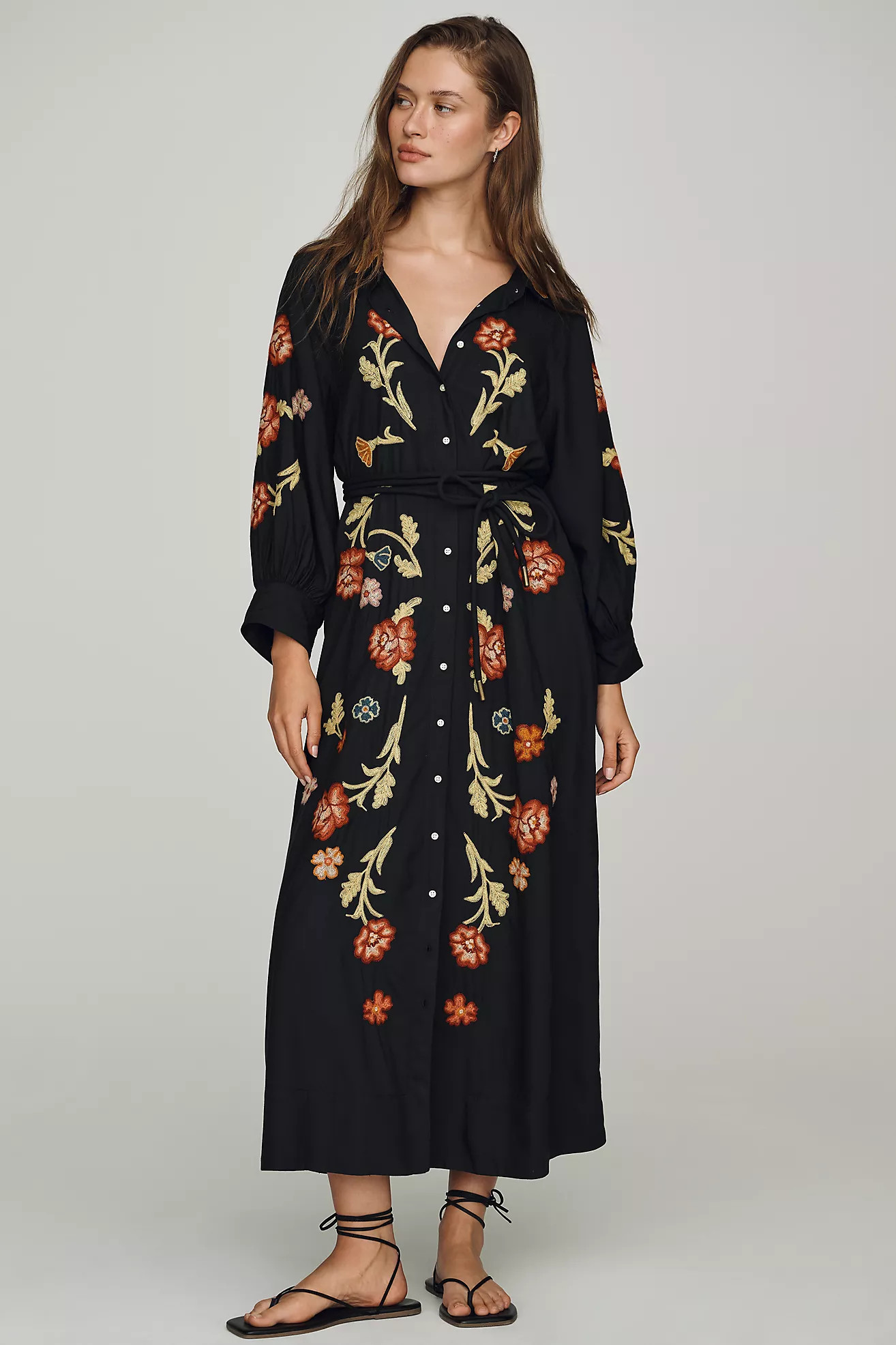THE GREAT. Embroidered Midi Dress | Anthropologie (US)