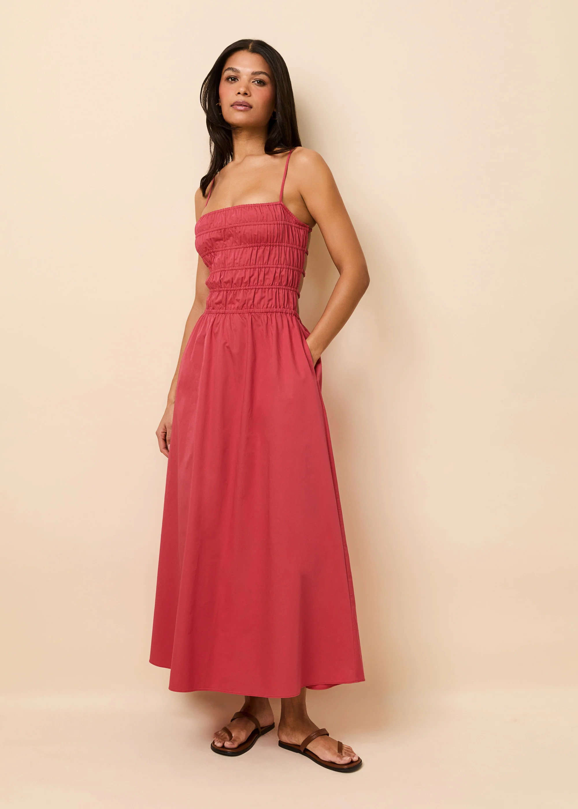 Delta Midi Dress Poplin Rooftop Red | Solid & Striped