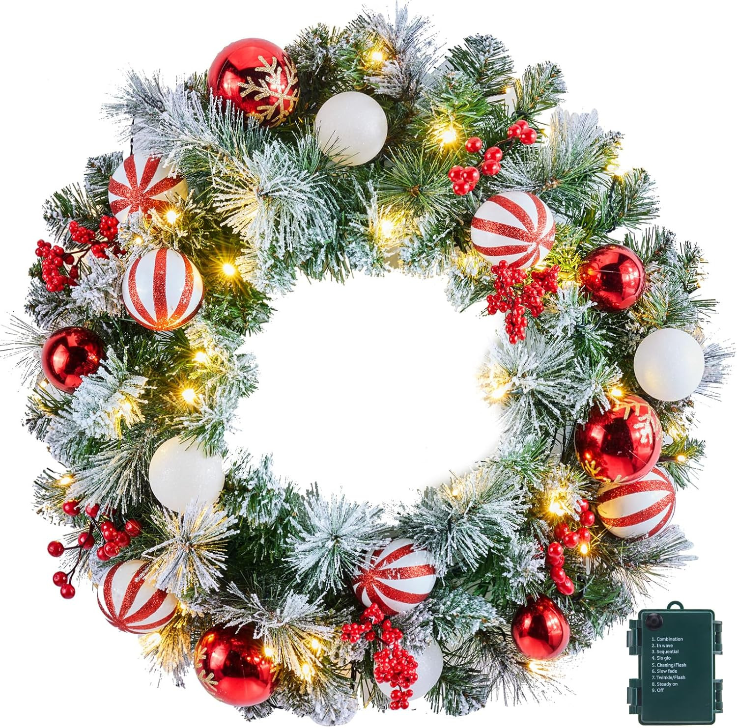 Pre-Lit Artificial Christmas Wreath 24Inch, Christmas Door Decorations Wreath with 50LED Warm Lig... | Amazon (US)