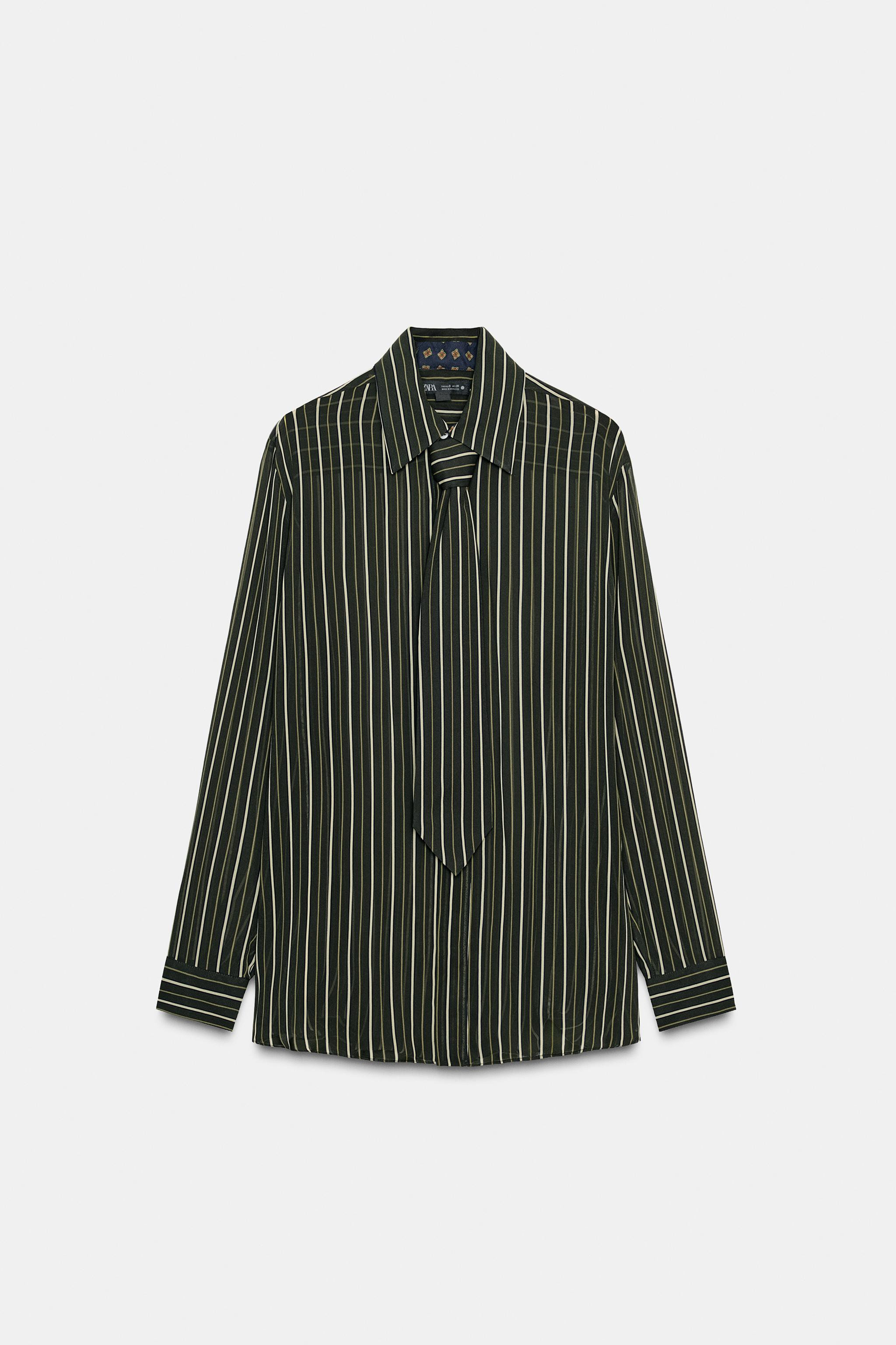 ZW COLLECTION FLOWY STRIPED TIE SHIRT | Zara Canada