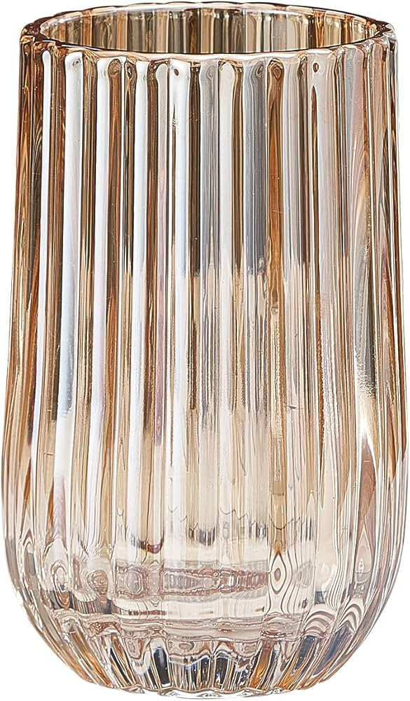 TIMEFOTO Flower Vase 7 inch Amber Glass Vase Thickened Hand Blow Round Vintage Striped Bottles fo... | Amazon (US)