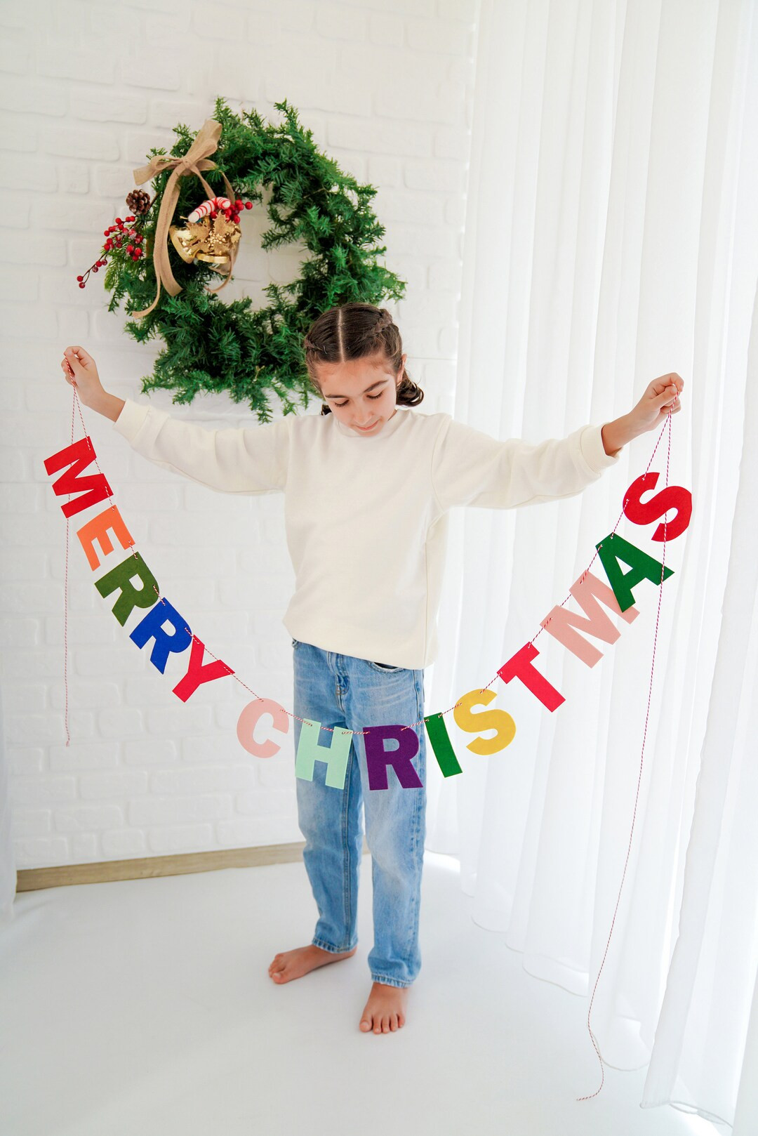 Thick Felt Merry Christmas Garland for Mantle Fireplace. - Etsy | Etsy (US)