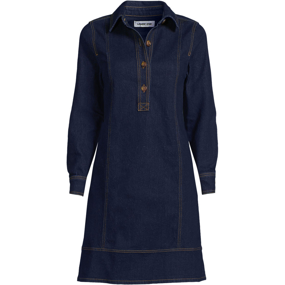 Women's Plus Size Soft Denim Popover Long Sleeve Shirt Dress | Lands' End (US)