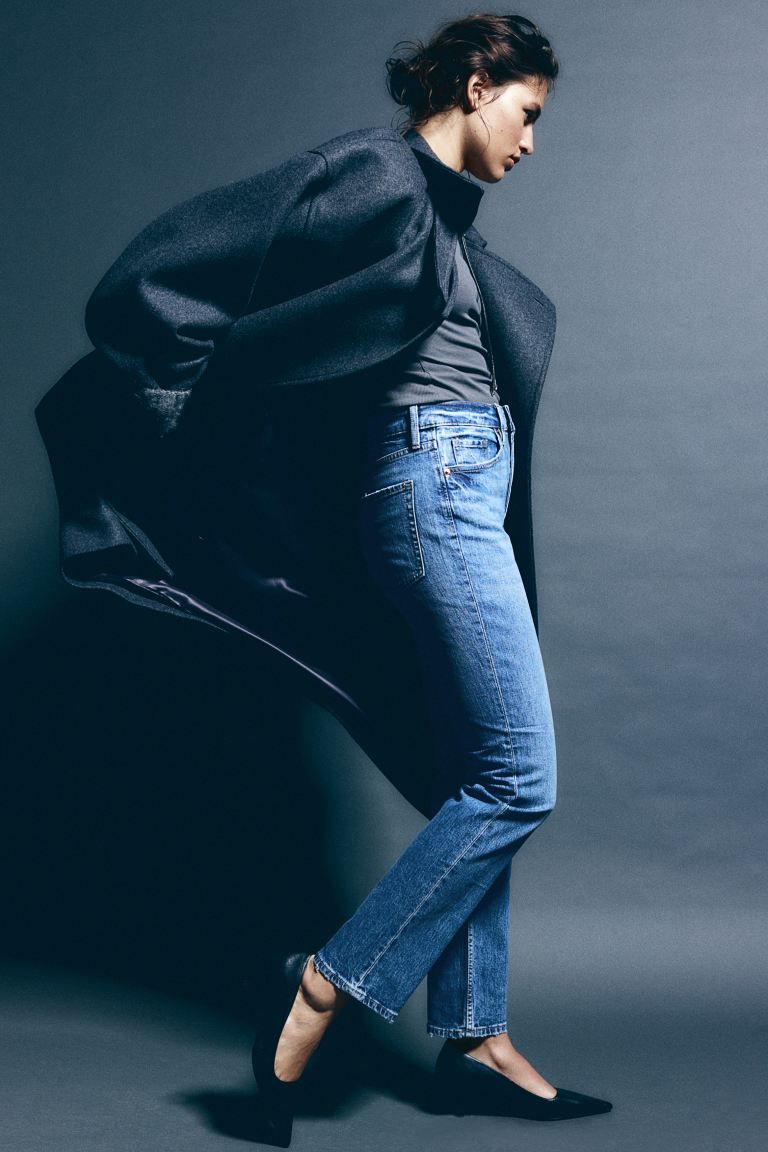 Slim Straight High Jeans - High waist - Long - Denim blue - Ladies | H&M US | H&M (US + CA)