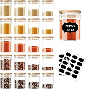 20 Pack Glass Jars with Bamboo Lids, 7.5oz Airtight Spice Jars Set with Extra Labels and Pen, for... | Amazon (US)