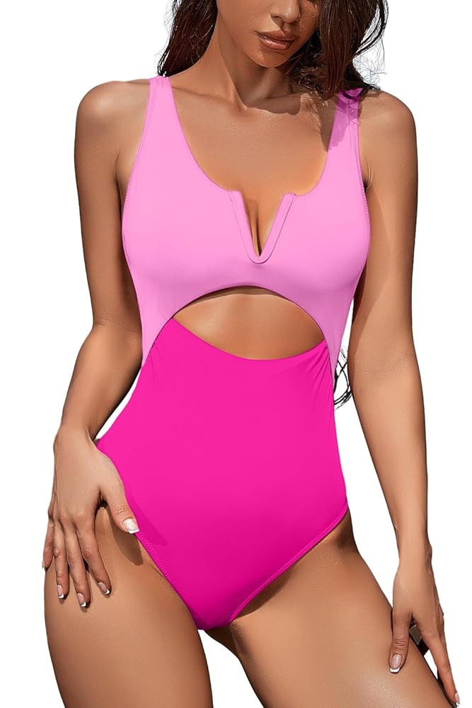 Meyeeka Womens One Piece Swimsuits Tummy Control Bathing Suit for Women Push Up Swimwear V Neck H... | Amazon (US)