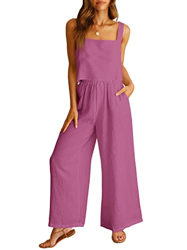 ANRABESS Women's 2 Piece Outfits Linen Pants Jumpsuit Matching Lounge Set Casual Summer Beach Vac... | Amazon (US)