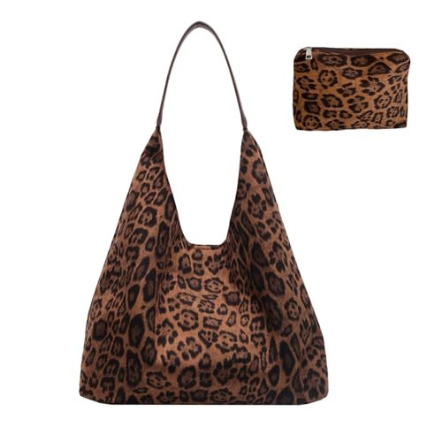 Leopard print purse for women，suede Leather hobo tote bag， cheetah print shoulder bag，Large Capacity Satchel Handbag | Amazon (US)
